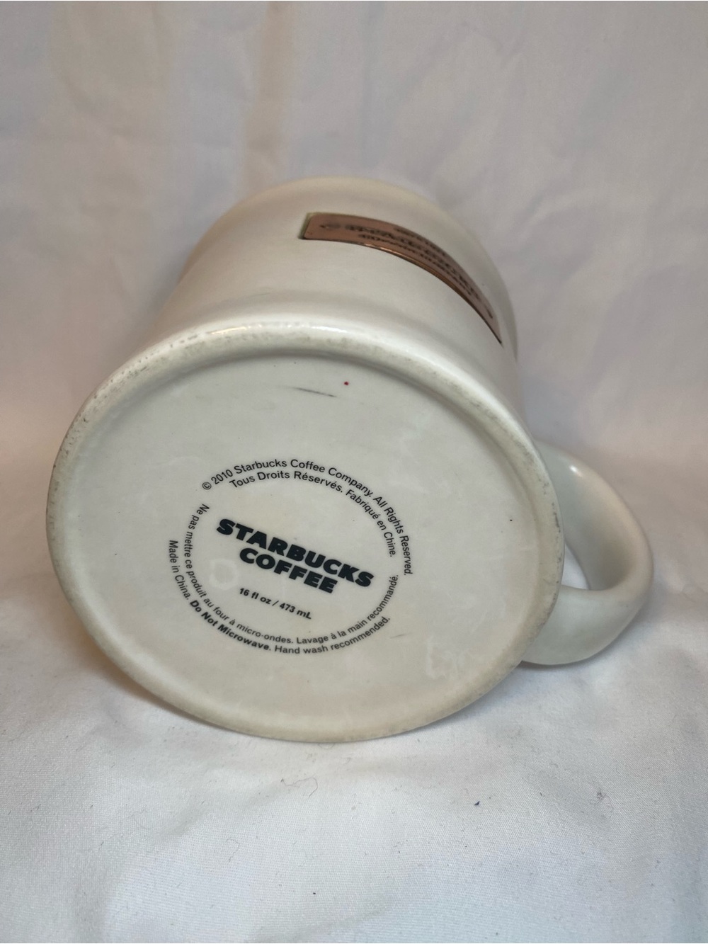 Starbucks White Ceramic Mug with Copper Accent Plaque - Picture 4 of 5